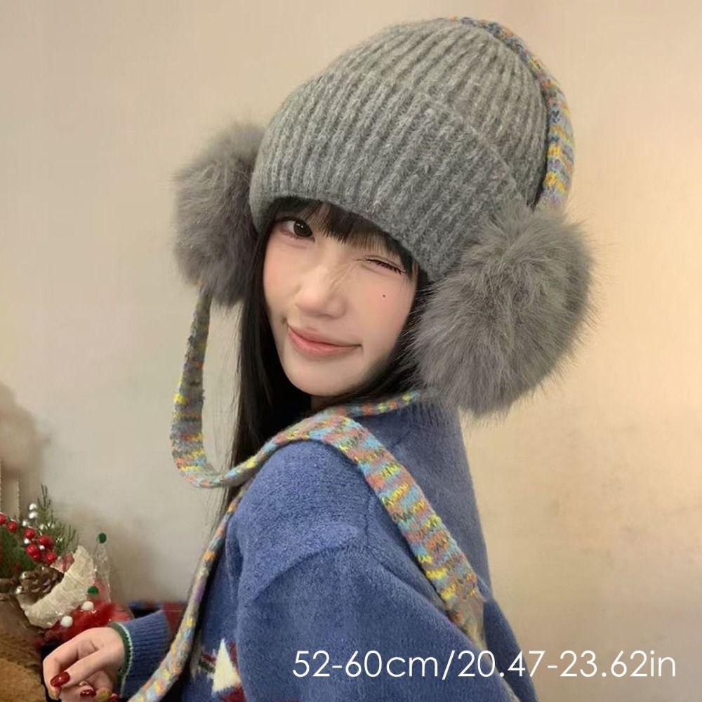 Knit Ear Flap Beanie Cuffed Cuffed Winter Hat Retro Ear Flap Hat For Women
