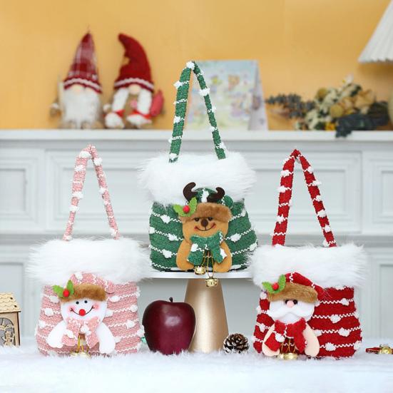 Plush Christmas Small Gift Bag 3D Snowman Santa Doll Fruit Candy Bag Christmas Eve