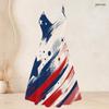 Women Plus Size Two Piece Set Strappy V Neck Flared Dress Short Sleeve Open Cardigan Printed Star Moon Pattern Beige Navy Red