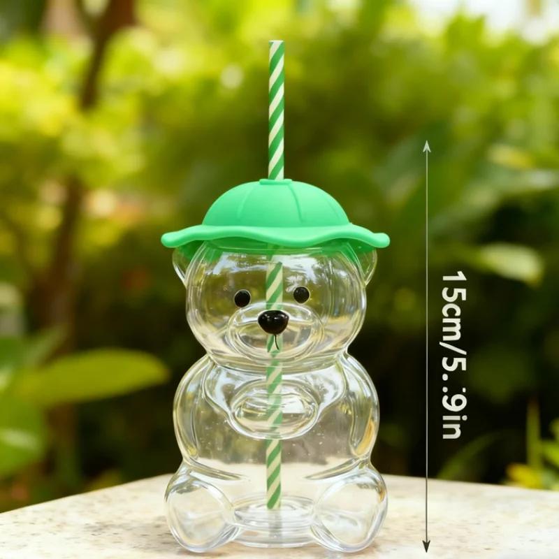 550ML Creative Bear Coffee Mug Cartoon Glass Mug with Straw Birthday Gift Suitable for Women Children Friends Christmas Gift
