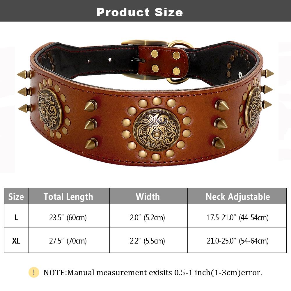 Luxury Genuine Leather Dog Collar 2inch Wide Cool Spikes Durable Collars for Medium Large Dogs German Shepherd Pitbull Correa