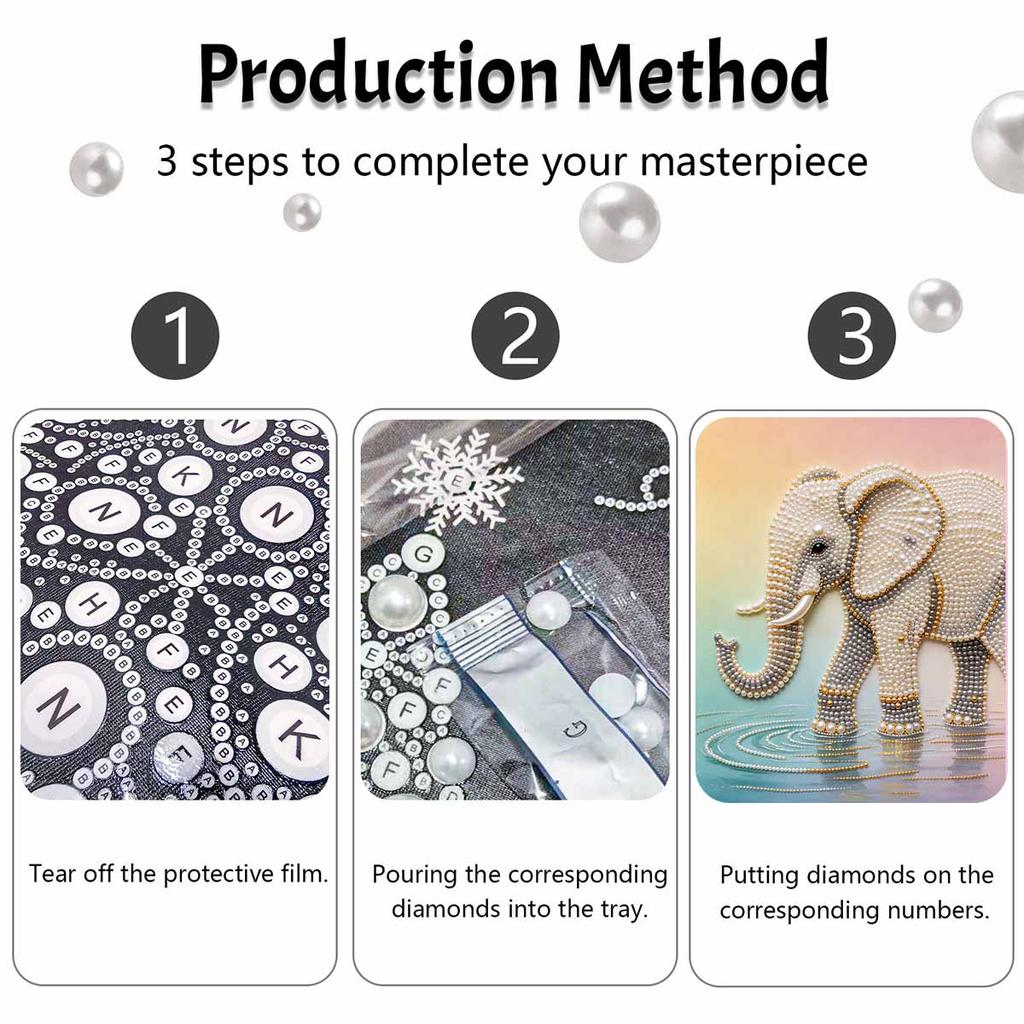 Elephant Pearl Kit DIY 5D Rhinestone Art Craft for Adults and Kids Home Party Decoration Handmade Gift