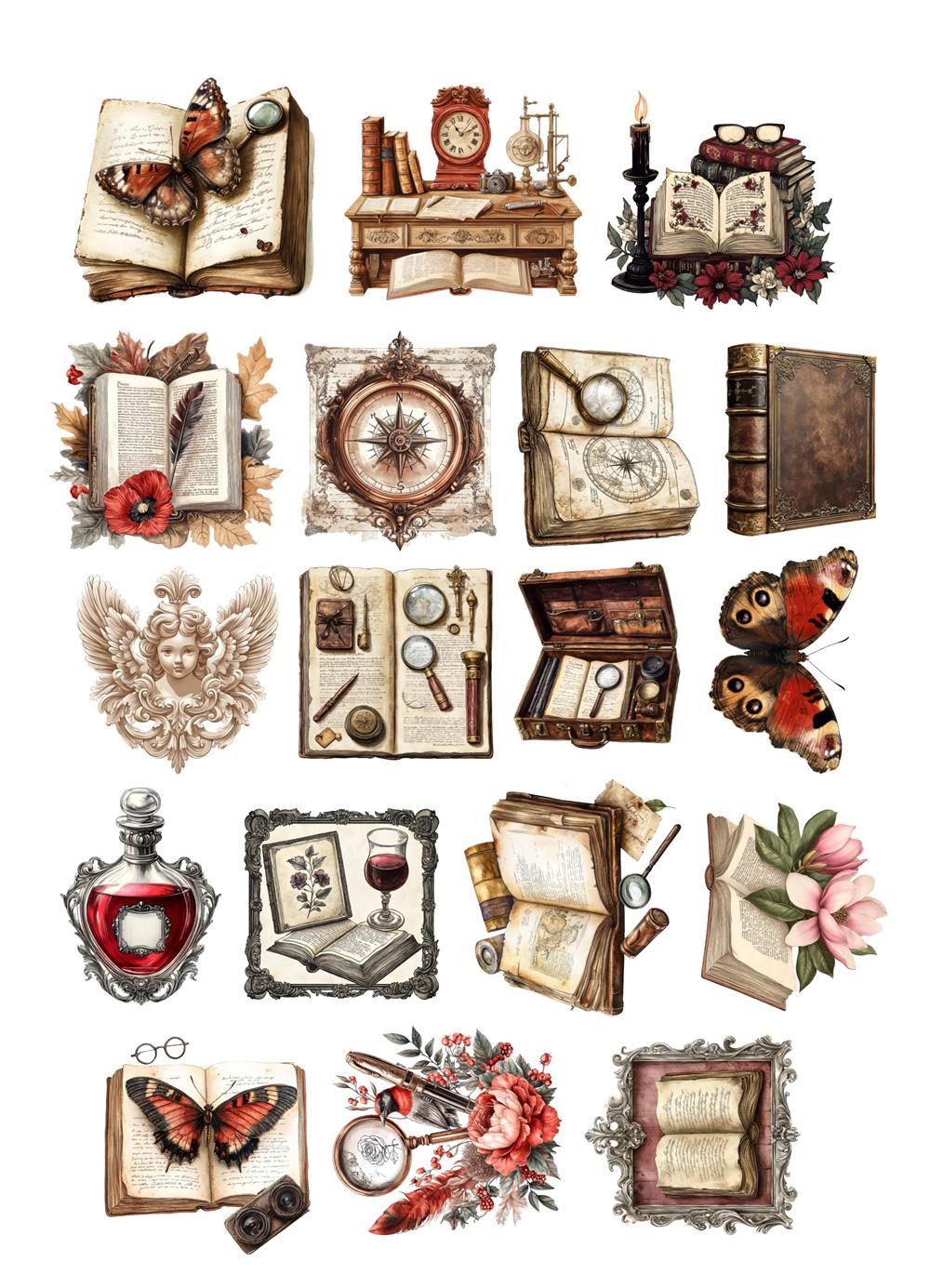 

18pcs Retro Hand Watercolor Vintage book butterfly stickers Funny Decoration DIY Scrapbooking Journal Phone Diary Album Planner білий