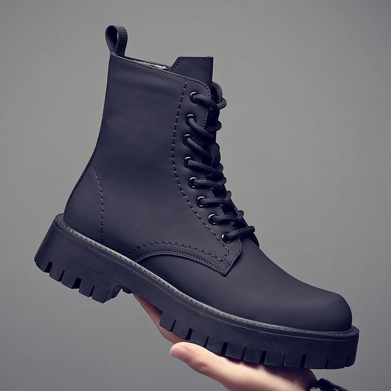

Martin boots men s high-top leather shoes British style thick-soled heightened autumn and winter velvet black locomotive boys soft leather mediu 38