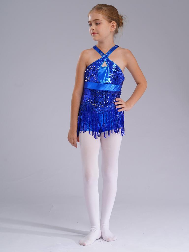 Dětské Dívky Latinské tance Cha-Cha Performance Kostým Třpytivé Flitry Střapec Atletické Aktivní oblečení Trikot Taneční oblečení s třásněmi