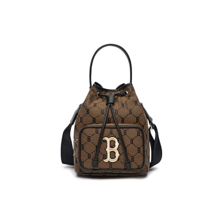 

MLB Monogram Series Vintage Full Print Boston Red Sox Drawstring Polyester Bucket Bag Women bags Brown 3ABMS011N-43BGD Coffee