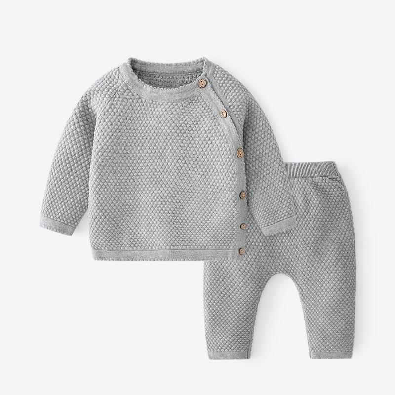 

Комплекты детской одежды, комплекты из хлопка, весна, одежда для новорожденных мальчиков и девочек, штаны, вязаный свитер, детские пижамы, комплекты 66cm серый