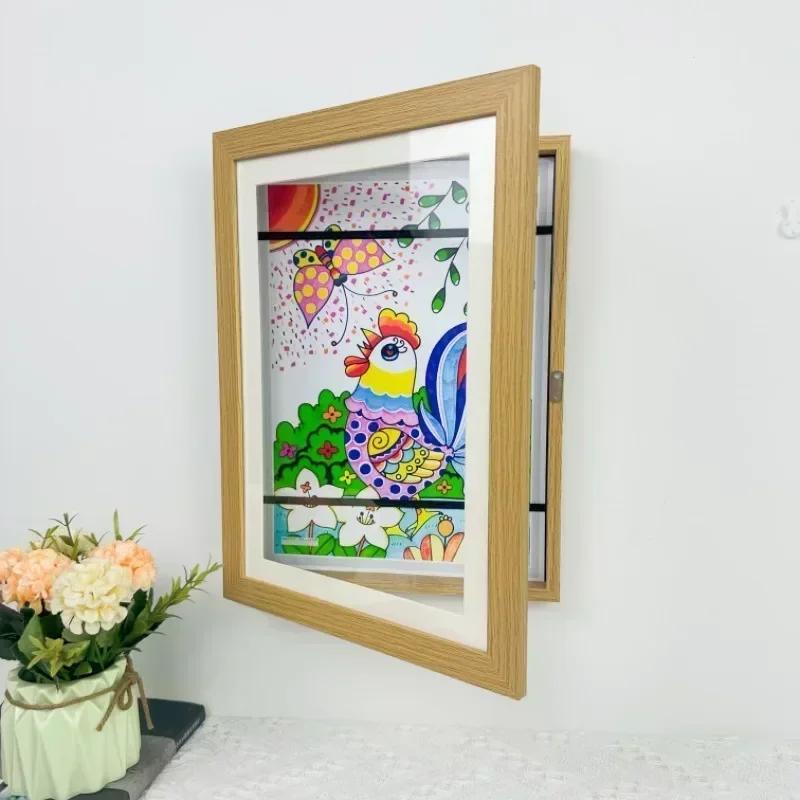 Molduras de Arte Infantil de Madeira Magnética com Abertura Frontal Mutável Kids Frametory Para Exibição de Fotos, Desenhos, Pinturas, Imagens, Decoração de Casa