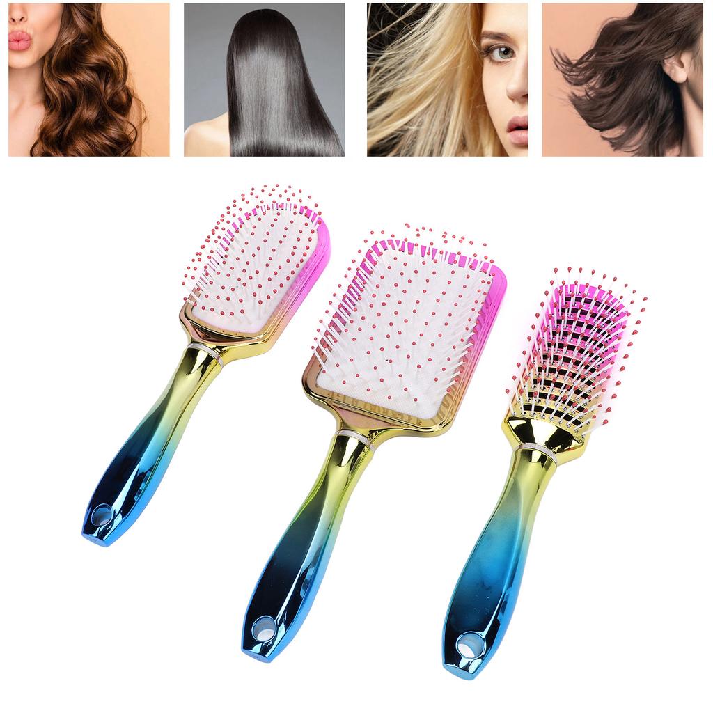 3pcs Gradient Electroplating Paddle Hairbrush Set Detangling Hair Brush Set Air Cushion Comb Nylon T