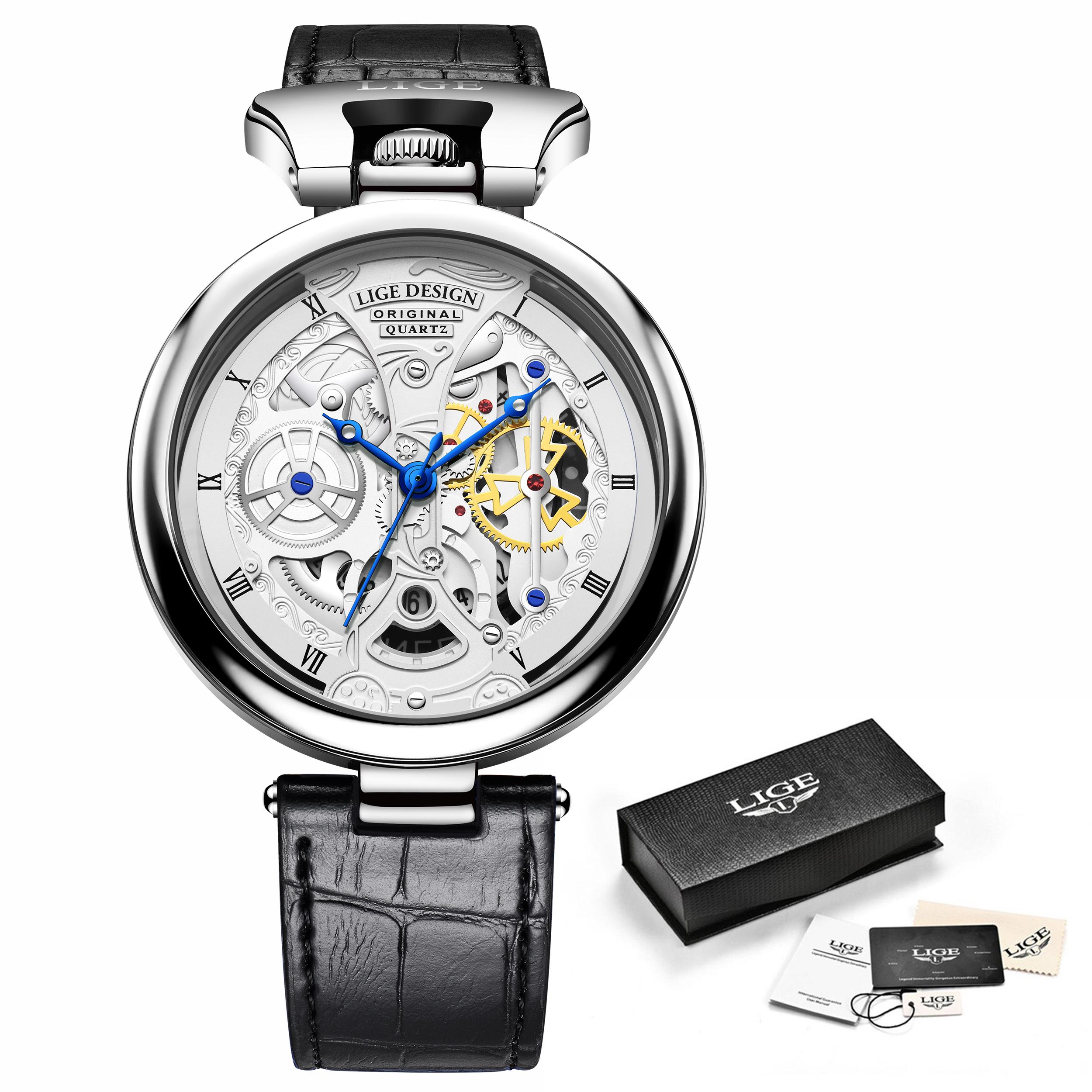 

LIGE Креативные модные мужские часы, лучший бренд, роскошные деловые кварцевые часы для отдыха, водонепроницаемые часы белый/серебряный