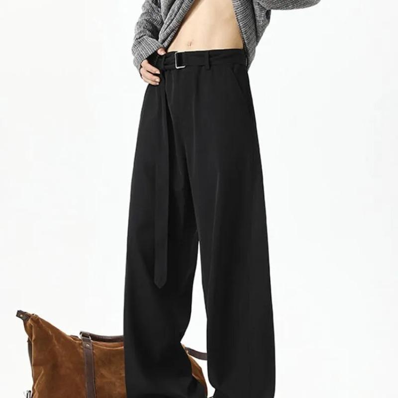 

Belt Drape Trousers Men s High-end Scimitar Loose Wide-leg Straight Suit Pants L