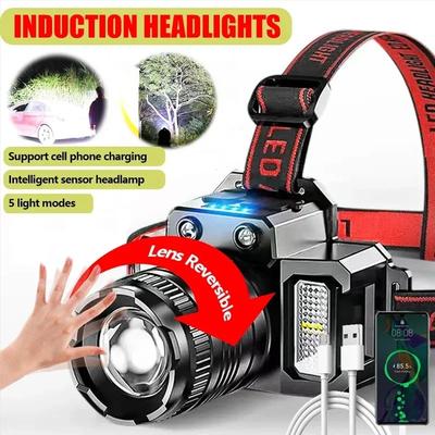 T51 Linslampa Kraftfull LED Induktionspannlampa Roterande Zoom USB Uppladdningsbar Pannlampa Utomhus Camping Fiske Pannlampa