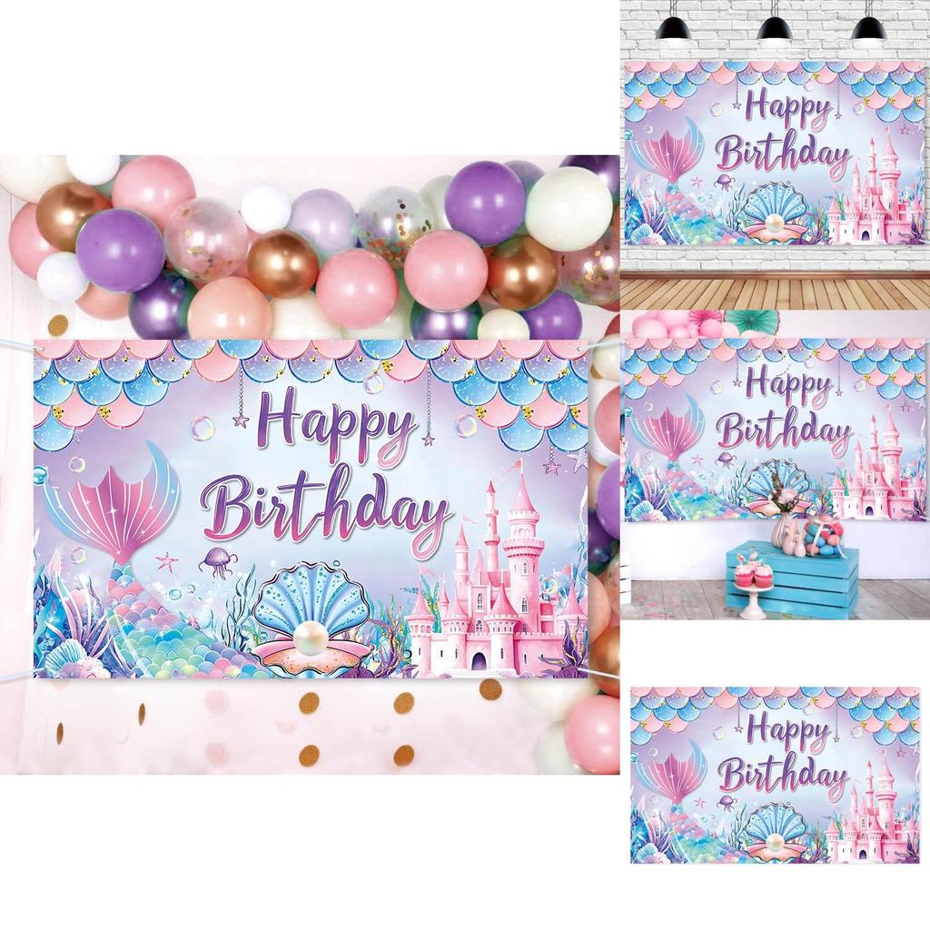 Mermaid Theme Birthday Backdrop Fabric For Kids Party Decoration Photo Prop