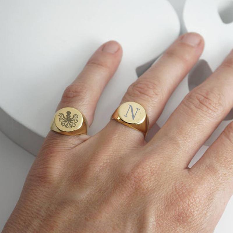 Signet Ring for Men Women,Stainless Steel Personalized Pinky Rings Initials Letter Ring,Engraving Husband Gift for Him