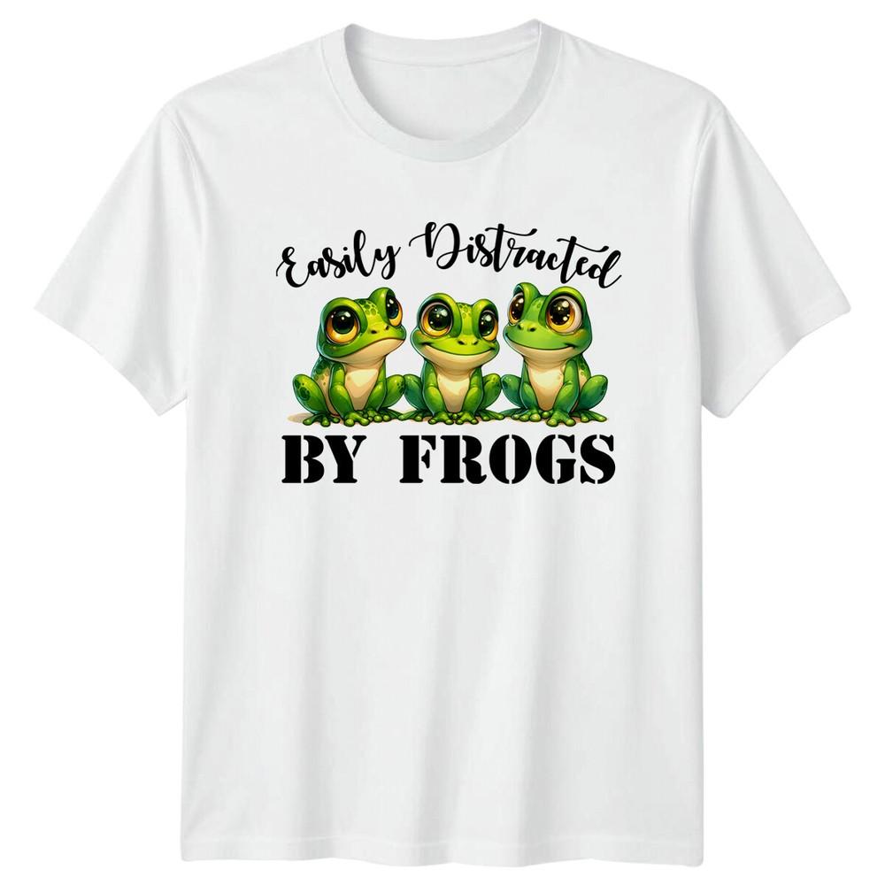 Easily Distracted By Frogs Cartoon Animal Pun Graphic TShirt S