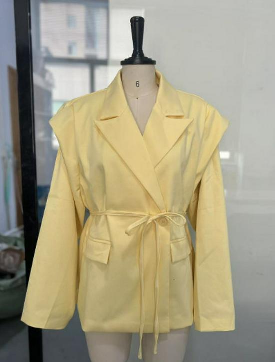 2025 Korean Style Tie-Waist Padded Shoulder Blazer Jacket for Spring/Autumn
