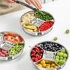 Stainless Steel Kitchen Food Preparation Tray Fall-resistant with Four Compartments 5 Grid Side Dishes Tray Round Dinner Plate