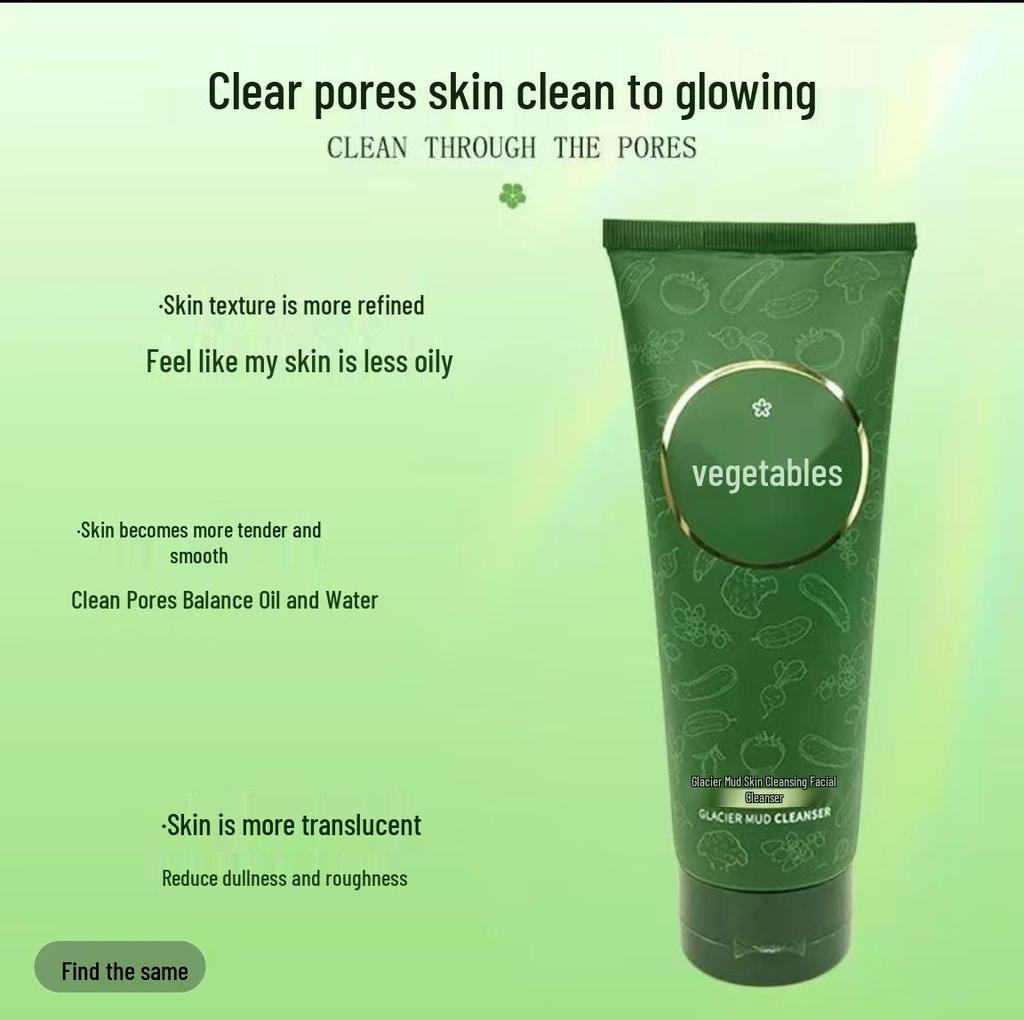 Vegetable Glacier Mud Cleansing Cream 180g: Deep Cleansing, Non-Tightening for Oily & Combination Skin.