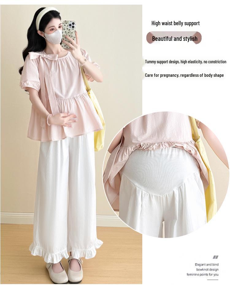 2026 Summer Fresh Bow Top & Ruffle Wide-Leg Pants Set