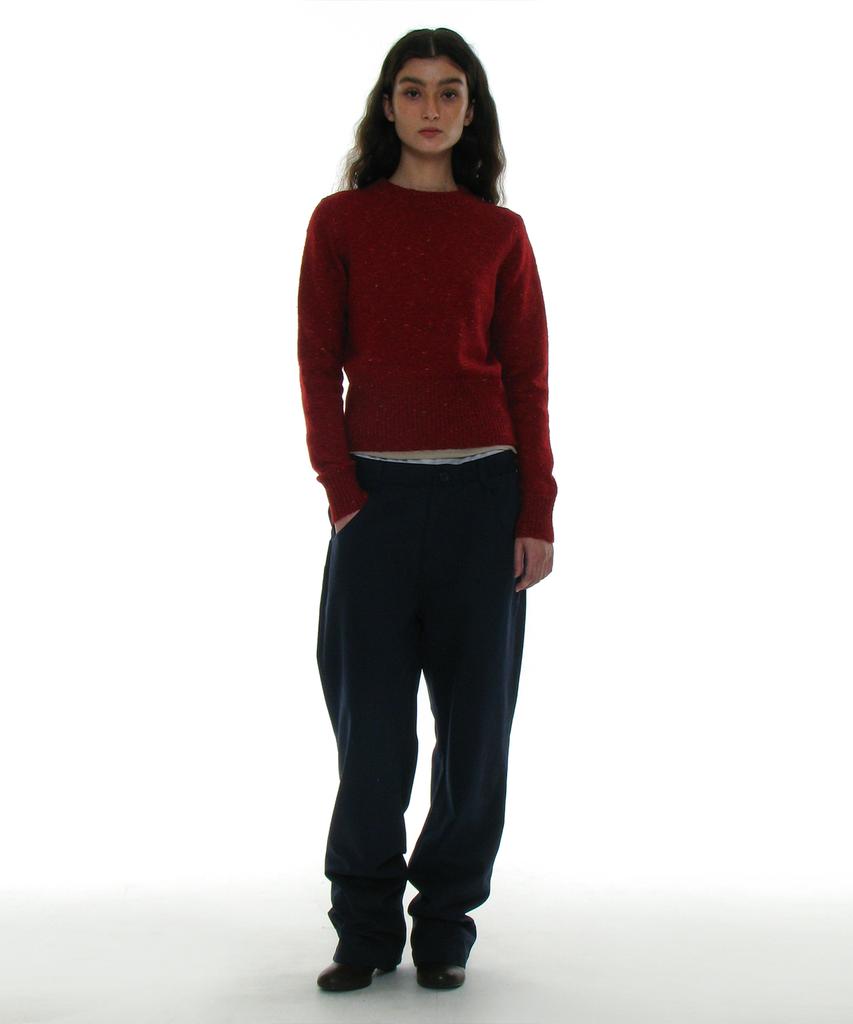 PARTIMENTO WOMEN Gradient Wide Rib Knit Crew Neck_Red