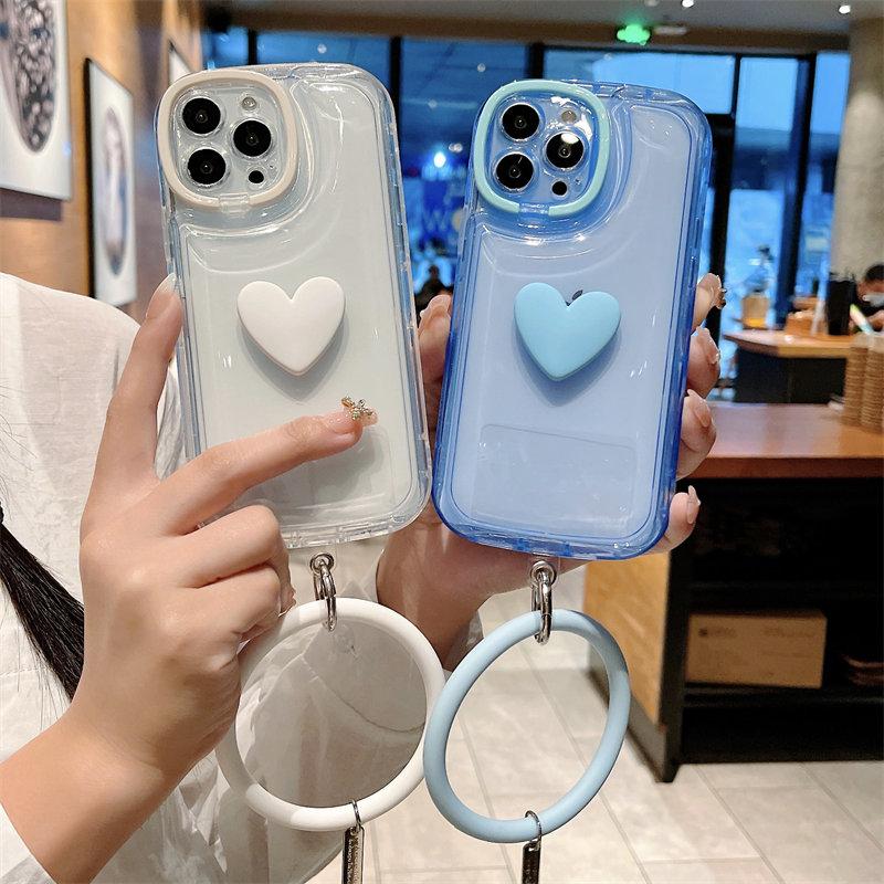 

Новый стильный чехол для телефона с невидимой подставкой и 3D-сердцем с браслетом для iPhone 13 12 11 Pro Max, противоударный чехол