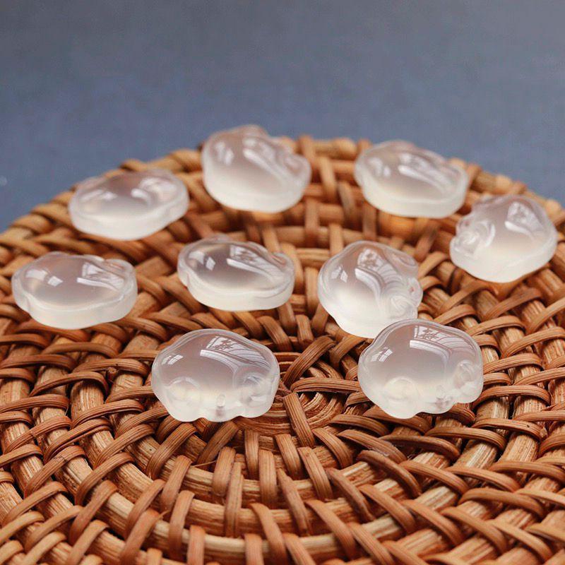 Mini Ice Jade White Agate Ruyi Lock Pendant & Earring Set