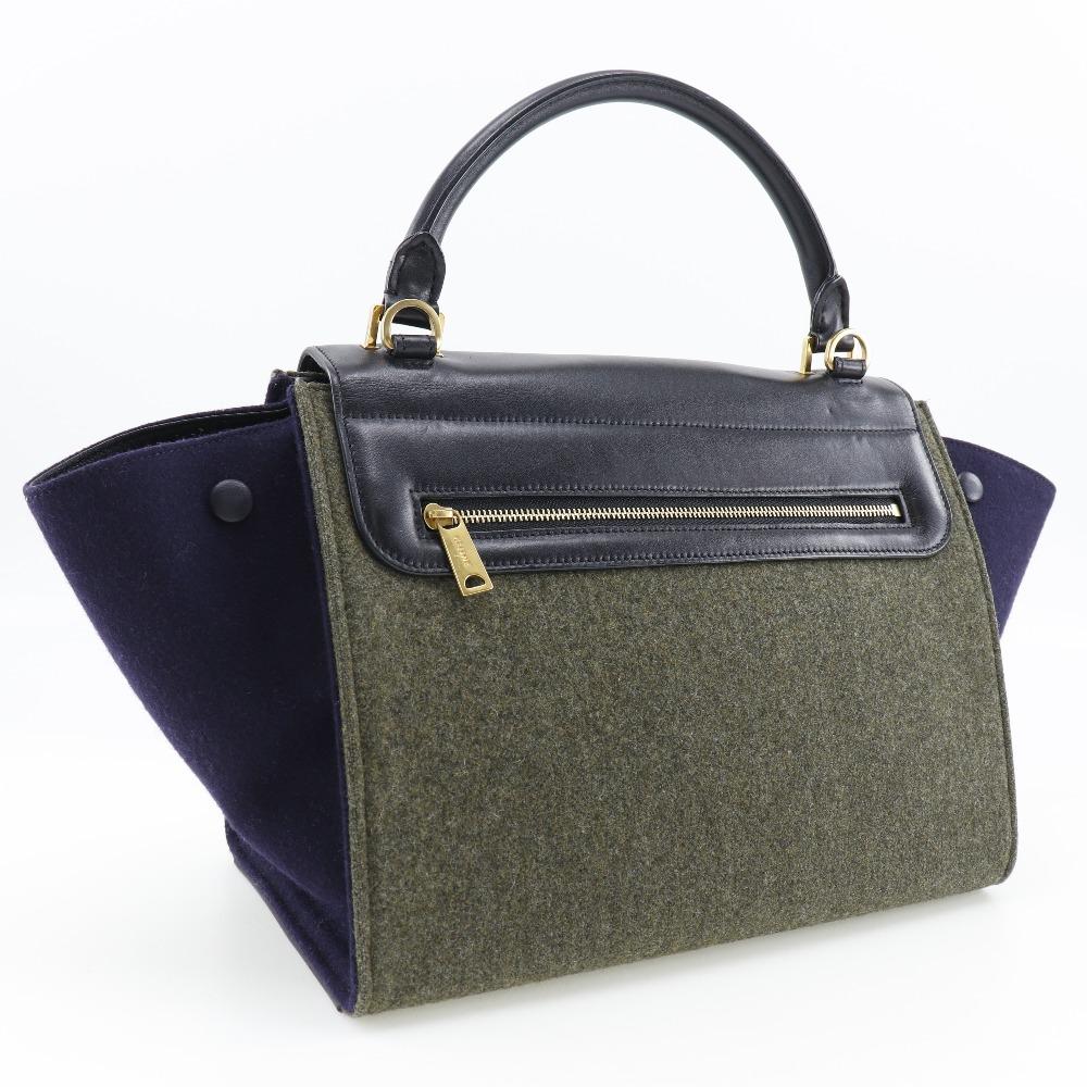 CELINE Trapeze Handbag Black / grey felt/Calfskin Women Used