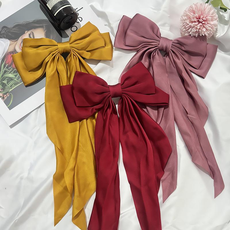 3er Set Einfarbige Satinband Schleifen Haarnadeln Haarspangen Haaraccessoires für Damen Mädchen Trendiger Koreanischer Kopfschmuck