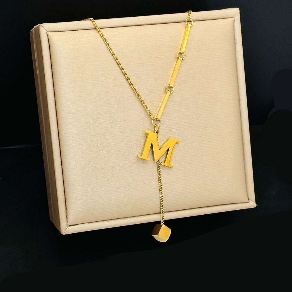 Cube Pendant Letter Necklace All-match Jewelry Accessories Trend Fashion Chain Women Girls