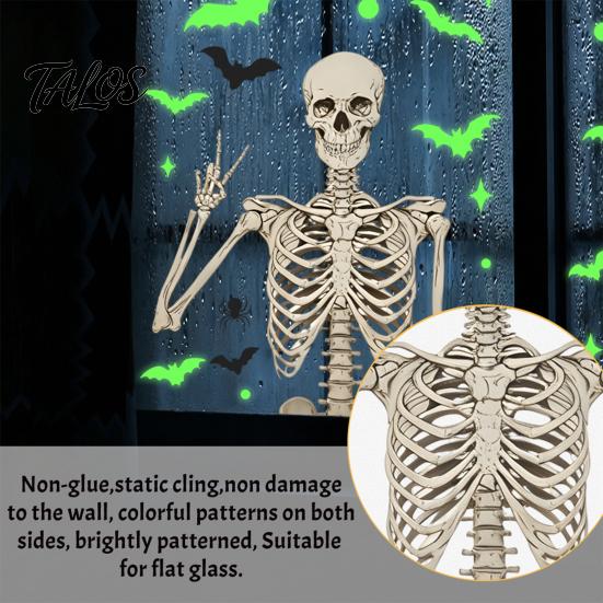 Talos Halloween Glow-in-the-Dark Window Cling, Spooky Ghost Skeleton Glass Sticker, Waterproof Static Decal for Holiday Party