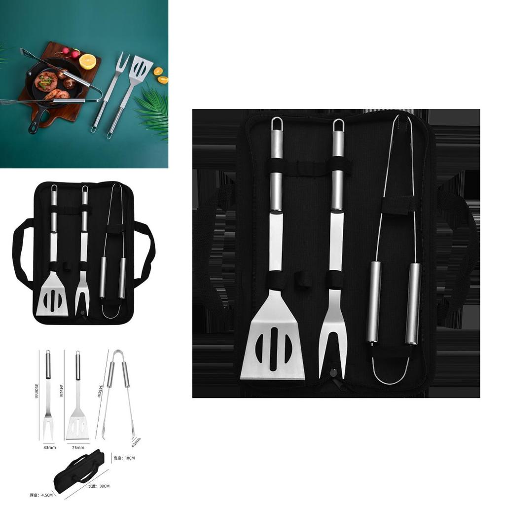 Modern Simplistic 3 Piece Stainless Steel Grilling Set Perfect For Bbq Steak And Korean Bbq