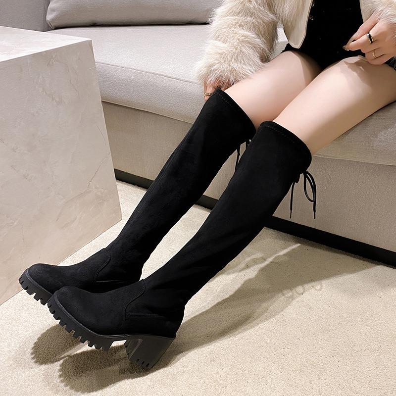 

Осень и зима новые эластичные сапоги до колена эластичные тонкие сапоги женские круглый носок толстый каблук тонкие сапоги-рыцари 40 чёрный