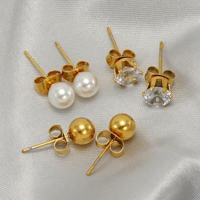 Elegant Stainless Steel and Zircon Pearl Bead Earrings for Women - European and American Style, Lightweight Luxury Design