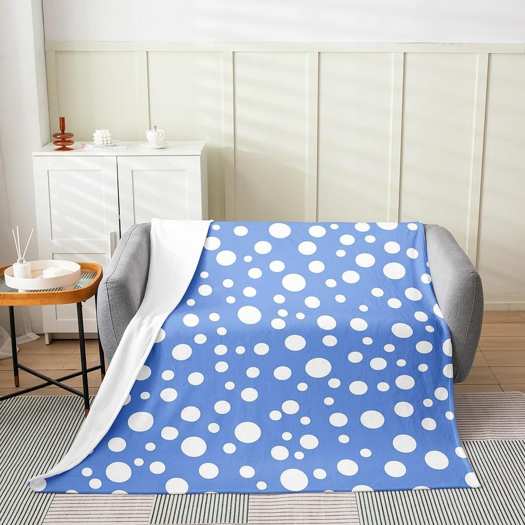Purple Polka Dots Flannel Fleece Throw Blanket Geometric Circle Design Super Soft Purple White Bed Blanket for Kids and Teens