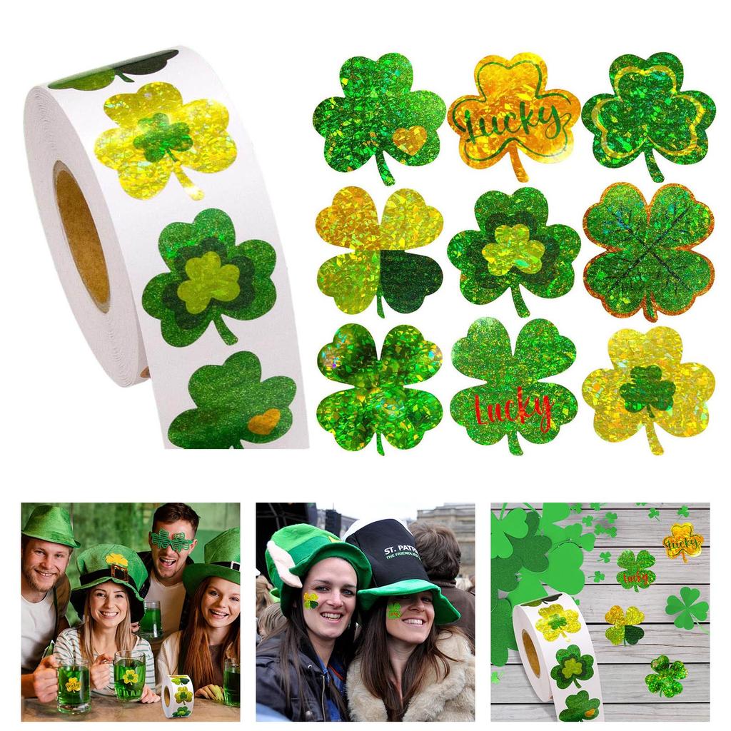 500Counts Patricks Day Decoration Sticker Sparkling Shamrock Sticker Label for Journal Notebook Phone Case Scrapbooking
