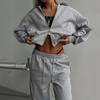 European & American Casual Zipper Cardigan Jacket & Sporty Drawstring Long Pants Women’s Two-piece Set