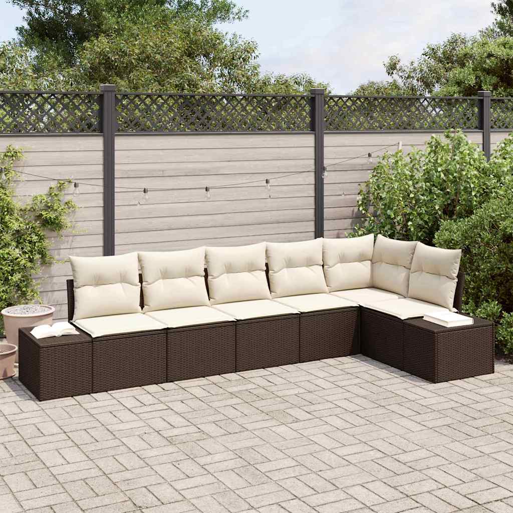 Garden Sofa Set with Cushions 6 pcs Brown and Cream Poly Rattan