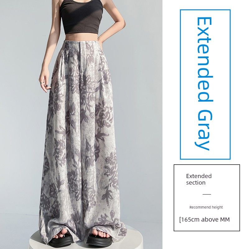 Small ICE Cotton Hemp Printing Work Clothing High Waist Elastic Slim Looking Loose Straight-leg Casual Loose Pants Mop Pants Women