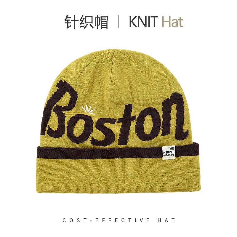 Fashion knitted hats men's and women's autumn and winter warm ear protection letter cold hat outdoor versatile big head circumference wool hat