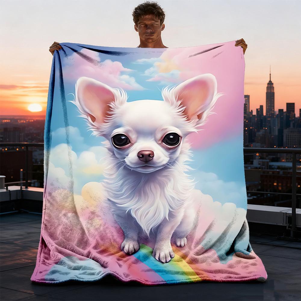 1pc Rainbow Dog Print Outdoor Soft Polyester Flannel Throw Blanket Versatile for All Seasons , Soft , Cozy , Warm All Season Quilted Throw ,