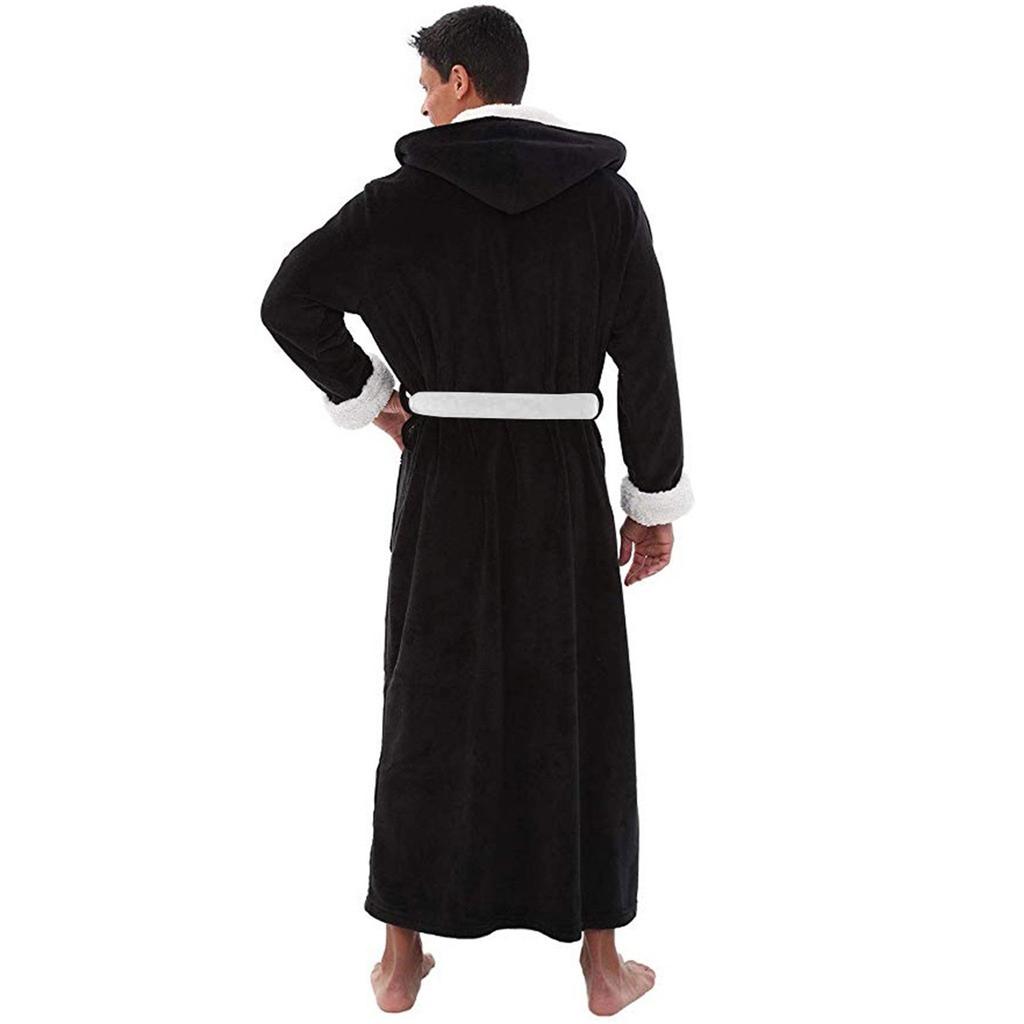 Men's Winter Plush Lengthened Shawl Bathrobe Home Clothes Long Sleeved Robe Coat