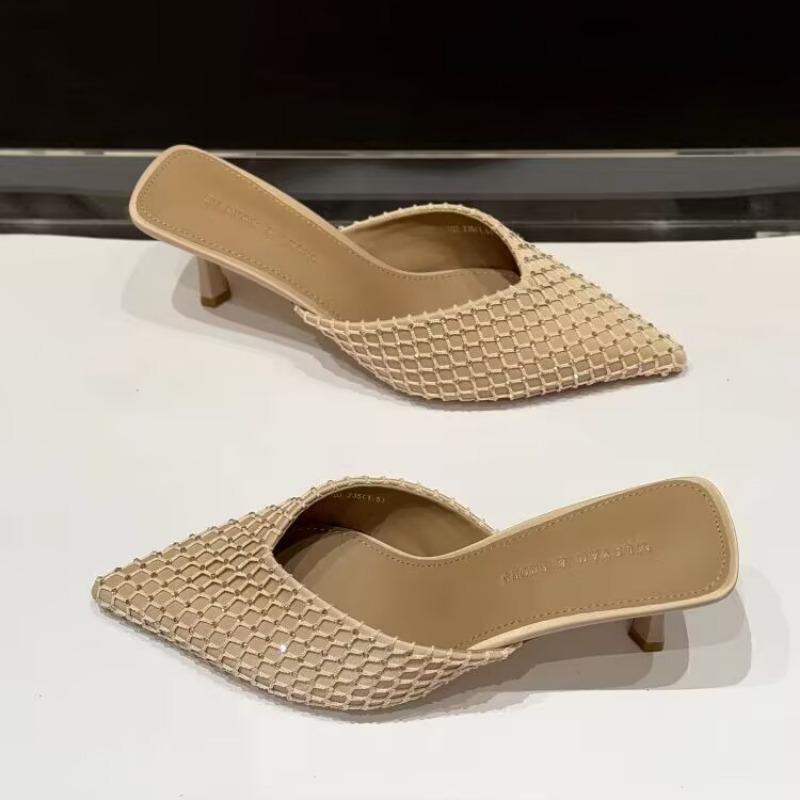 

Fashion Stiletto Sandals Spring New Pointed Head Shallow Mouth Rhinestone Grid Set Foot Anti-slip Wear-resistant High Heels 35