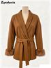 Fall French Wool Coat Short Jacket Women Fluffy Sleeve V-Neck Tie Waist Solid Color