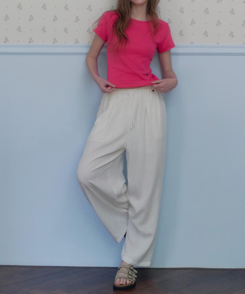 Teuwi Ont Linen Pintuck Elastic Waist Long Pants