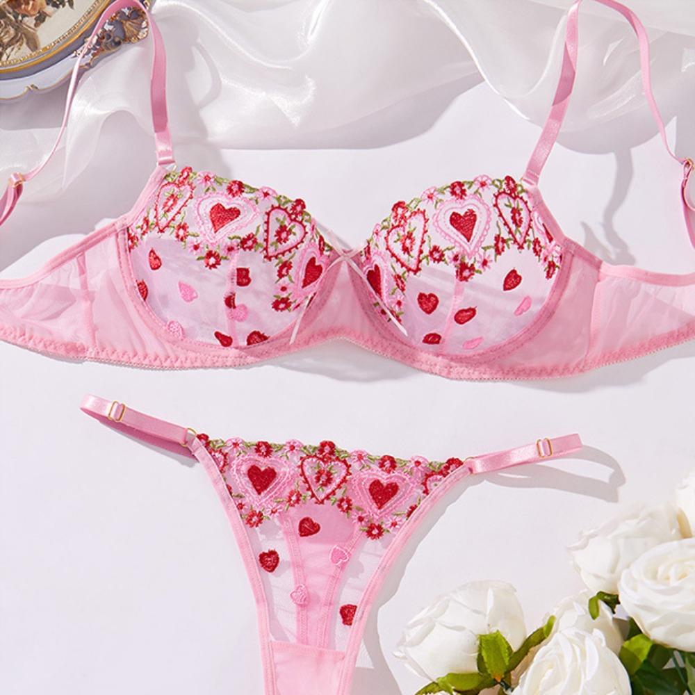 

Lace Perspective Pink Underwear Breathable Large Chest Large Size Underwear Summer Ultra-thin Suit Sexy Pure Desire Erotic Underwear XL