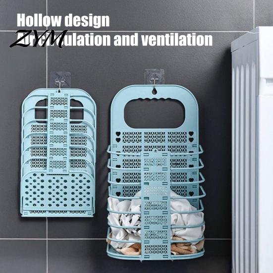 Foldable Hanging Hamper Laundry Basket, Breathable Hollow Design, Wall Mounted Portable Dirty Clothes Bag Space Saving Organizer, for Bathroom