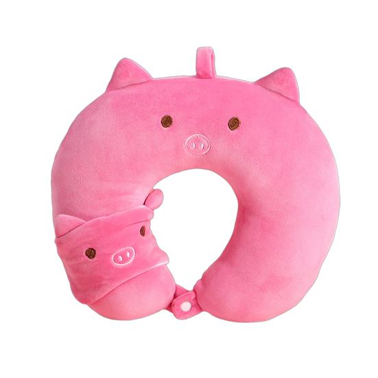 Cute U-shaped Pillow Portable Cartoon Animal Neck Pillow Travel Neck Support Pillow with Eye Mask for Long Flights Office Nap Cervical Spine Health