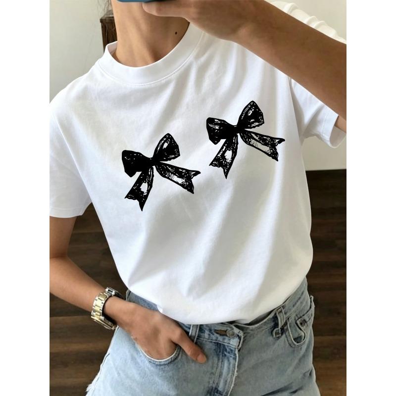 Letter Print T-shirt, Short Sleeve Crew Neck Casual Top for Summer & Spring, Women's Clothing