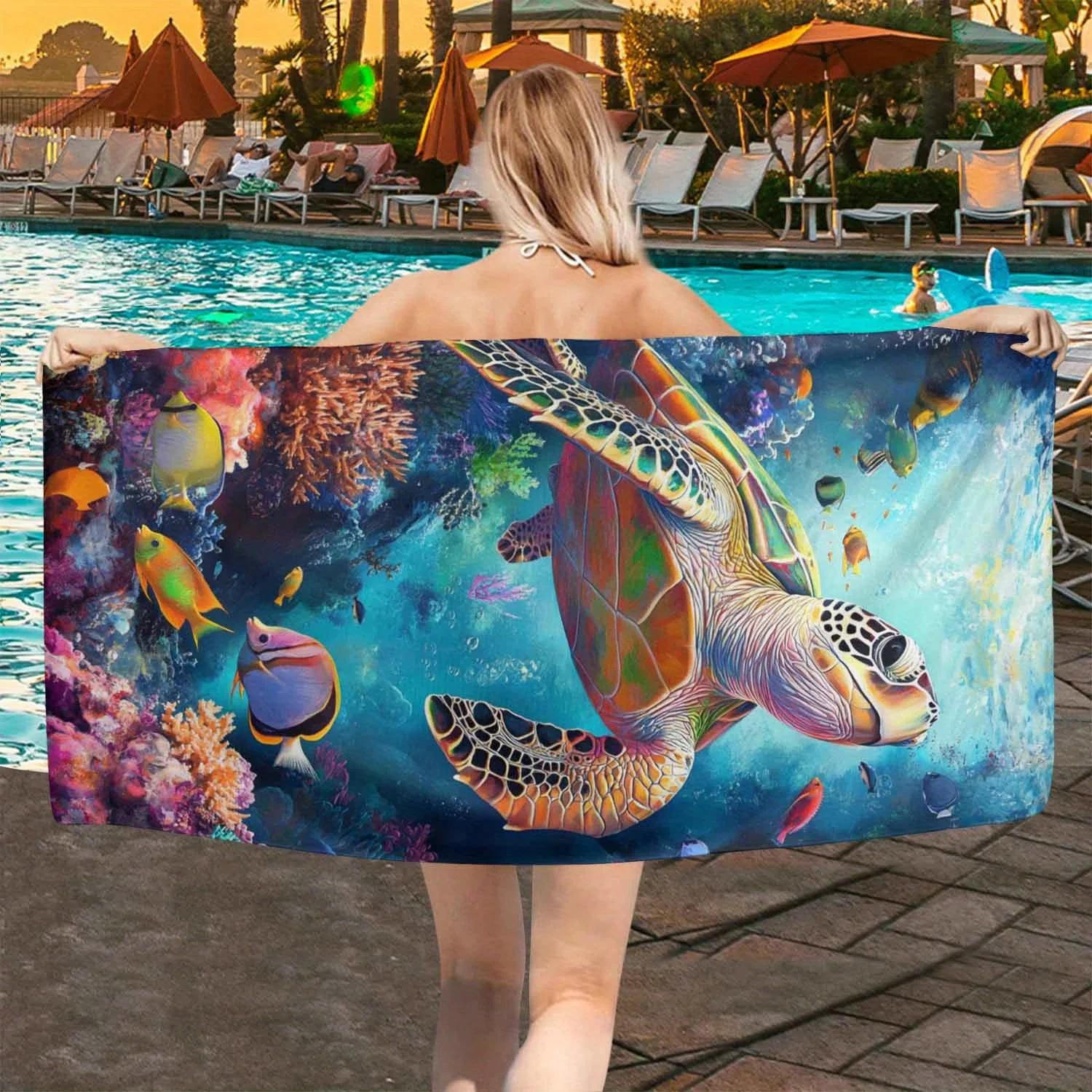 Sea Turtle Ocean Themed Beach Towel Microfiber Thin Lightweight Beach Towel Sand Free Quick Dry Absorbent Towels for Swimming W30*H60(CM)