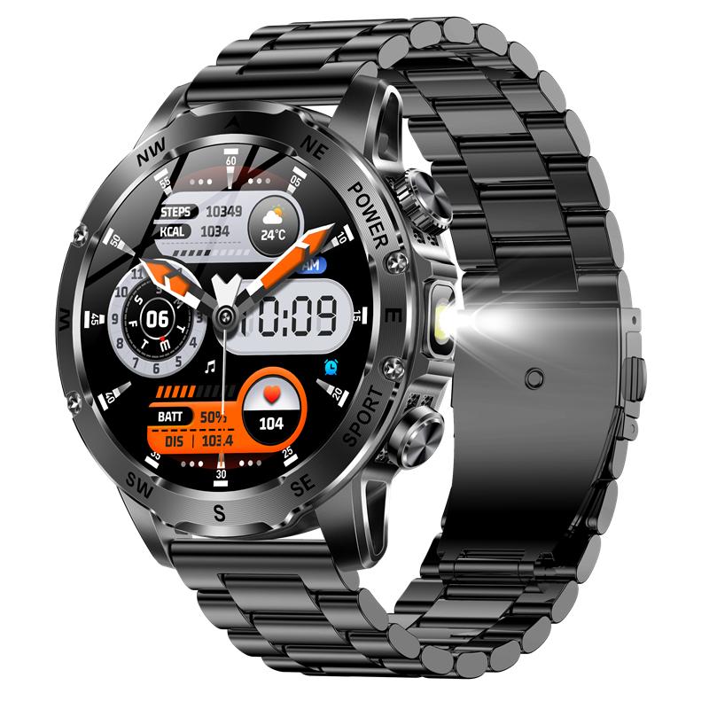 Men AK92 Smart Watch LED Light Flashlight Compass  Multi-Sports Fitness Tracker Outdoors Smartwatch BT Wireless Calling 800mAh